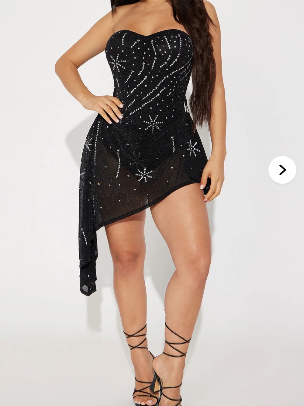 Strapless Black Sequin Asymmetric Mini Dress